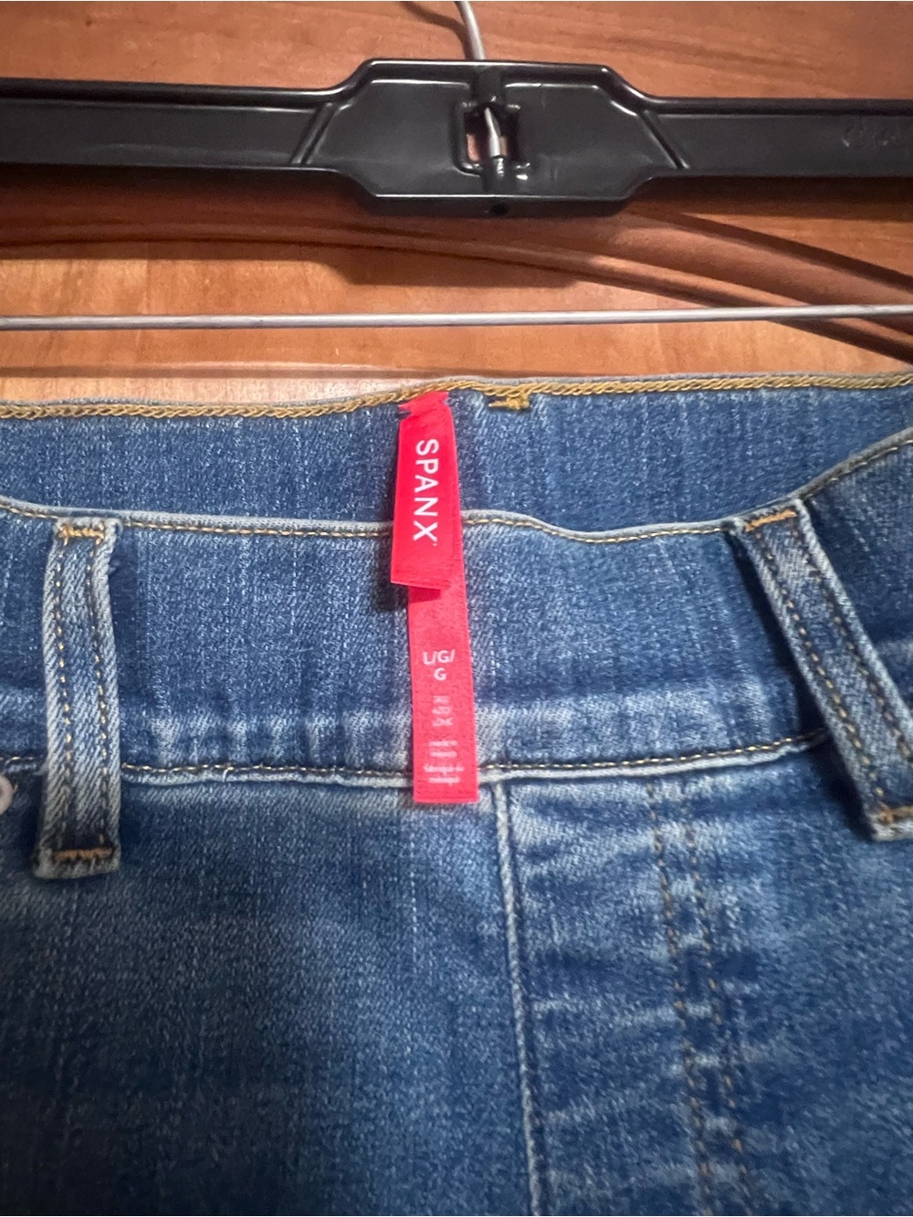 SPANX Women's Denim Jeans with Red Logo Tab - Blue Wash